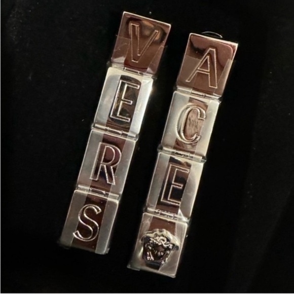 VERSACE X Dua Lipa Silver Earrings w/Full Inclusion, Authentic. EUC - Picture 2 of 3